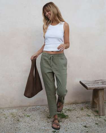Rosa Linen Pant in KHAKI