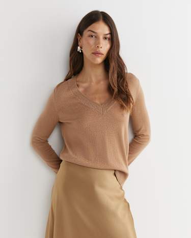 Francis Merino V-Neck Knit in TAN