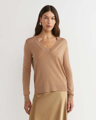 Francis Merino V-Neck Knit in TAN
