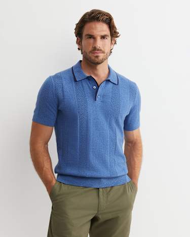 Luka Short Sleeve Knit Polo in SMOKE BLUE