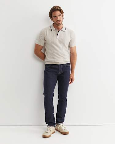Luka Short Sleeve Knit Polo in NATURAL