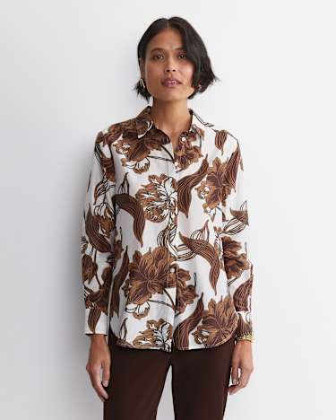 Zinnia Cotton Silk Shirt in IVORY/BROWN