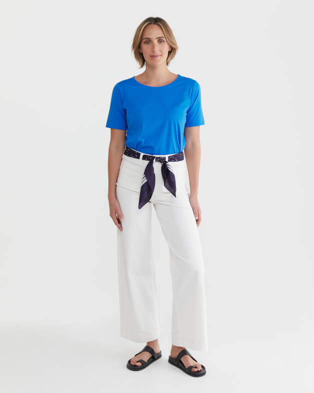 Short sleeve mercerised cotton T-shirt · White, Navy Blue, Cream