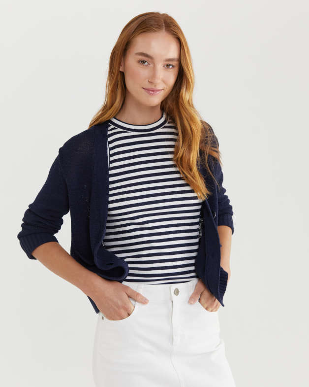 Josie Tape Yarn Cropped Cardi | Sportscraft