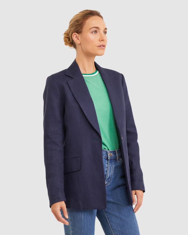 Navy linen blazer sales