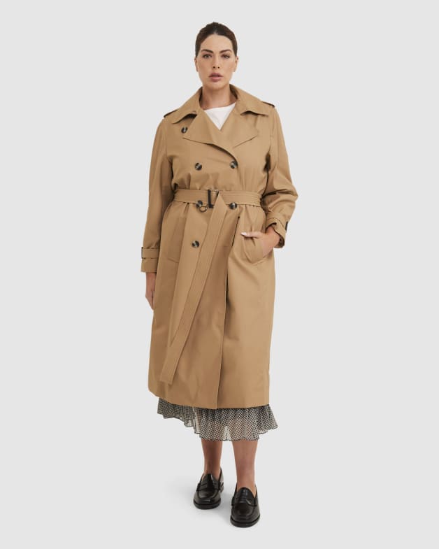 Audrey classic double breasted trench coat with detachable flannel liner & hood online