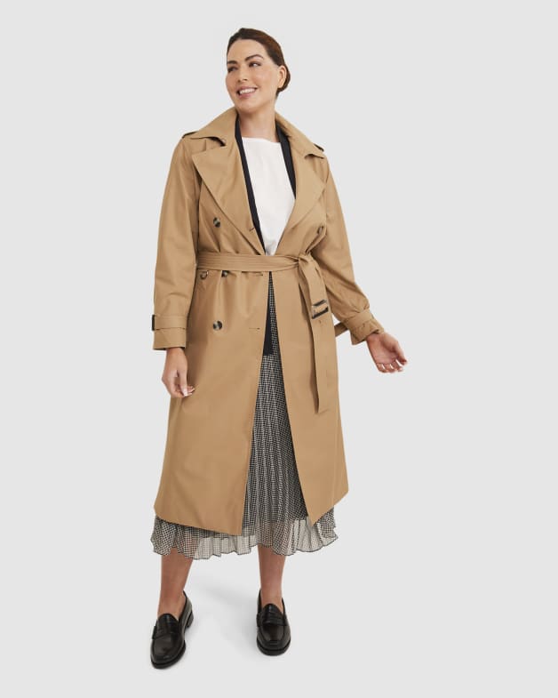 Audrey classic double breasted trench coat with detachable flannel liner & hood online