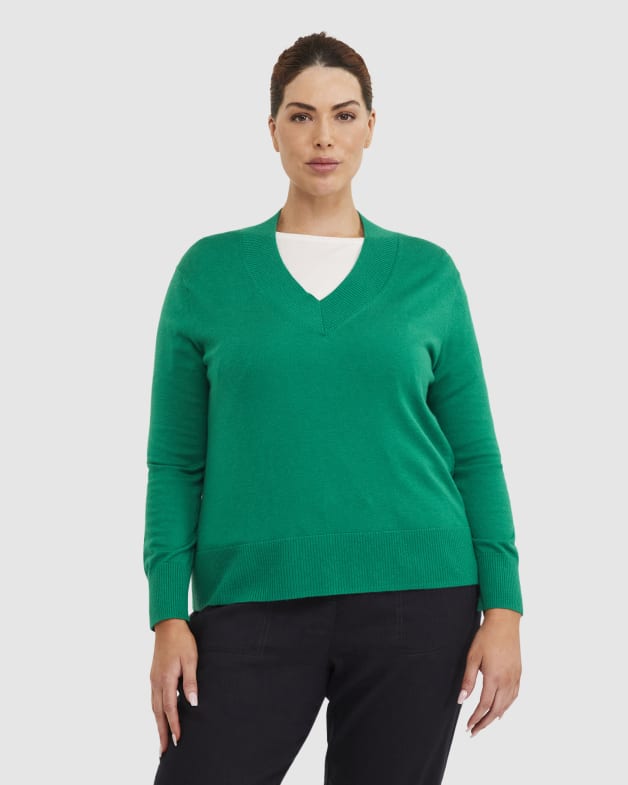 Green v neck sweater women's cheap