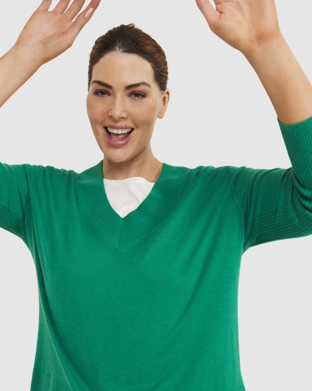 Green v neck sweater sales