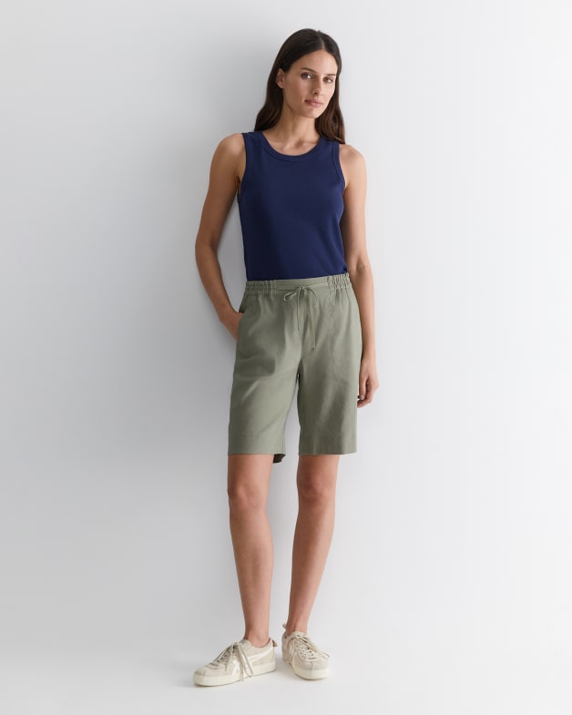 Khaki linen shorts women store