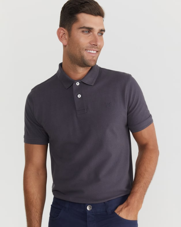 Dark Grey Short Sleeve Tapered Fit Polo Shirt - Tapered Polo
