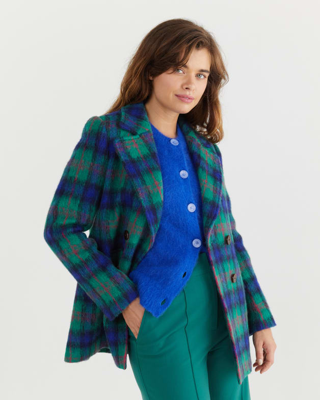 Green plaid peacoat hotsell