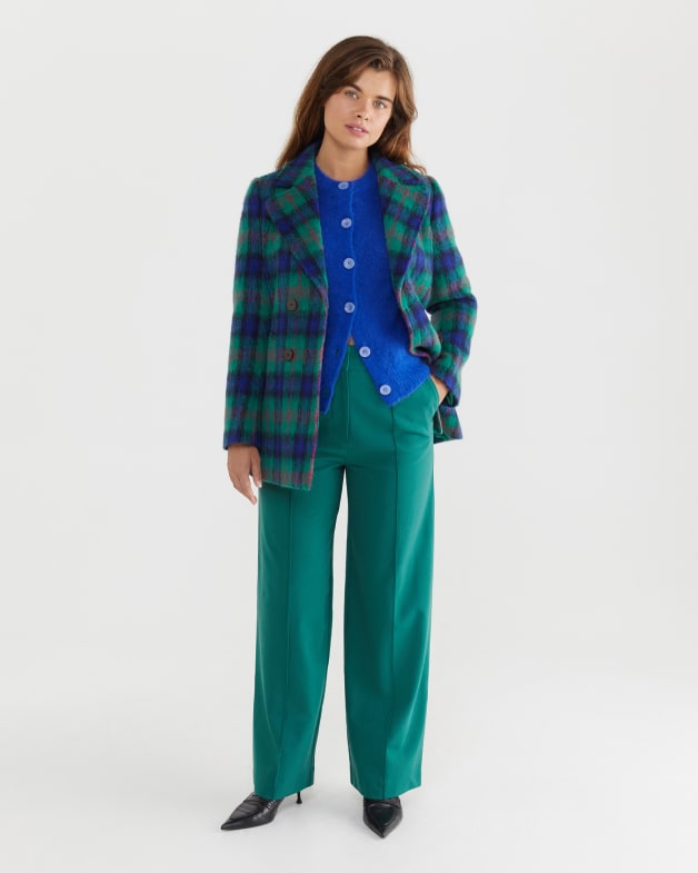 Green plaid peacoat hot sale