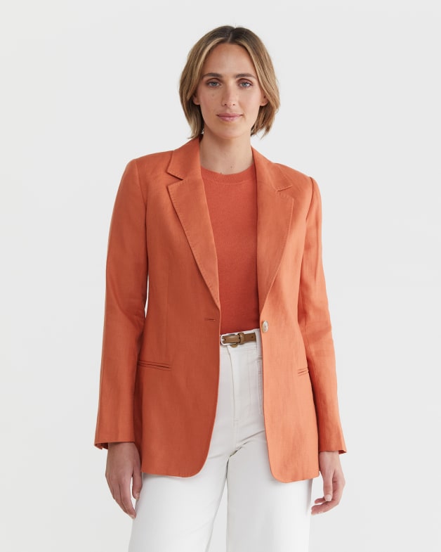 Orange linen blazer sales