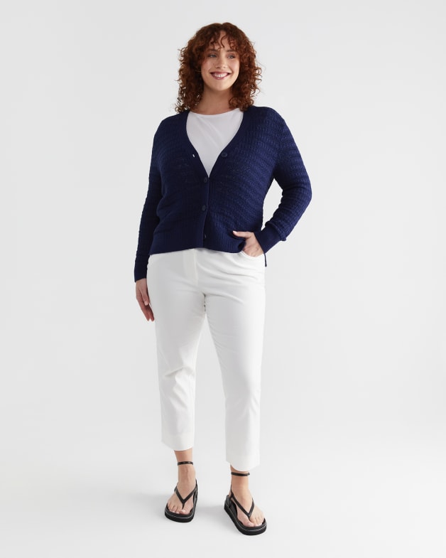Navy blue store cardigan outfit