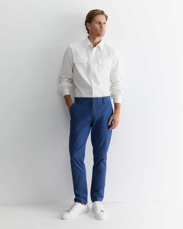 White shirt with blue chinos store
