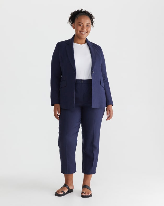 Navy blue shop linen blazer womens
