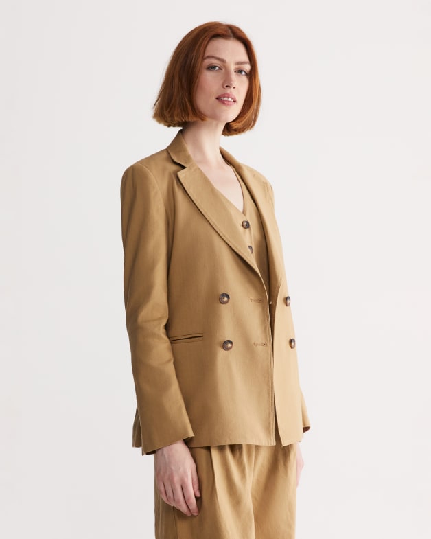 Tan double breasted online blazer