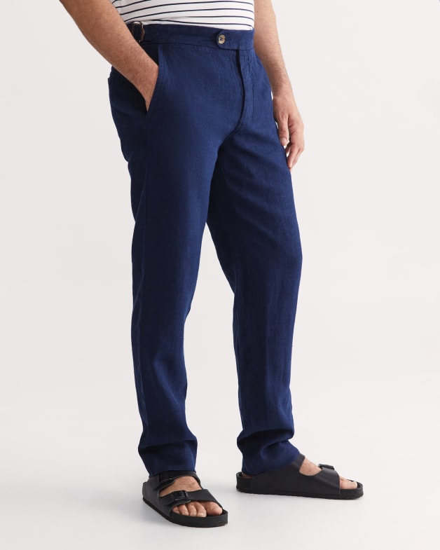 Finley Linen Suspender Pants - Navy