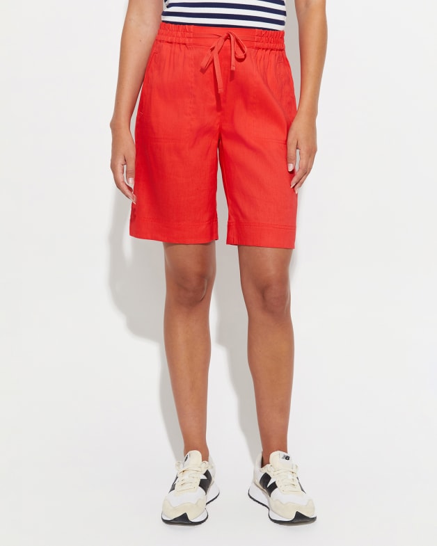 Red linen shorts womens hot sale