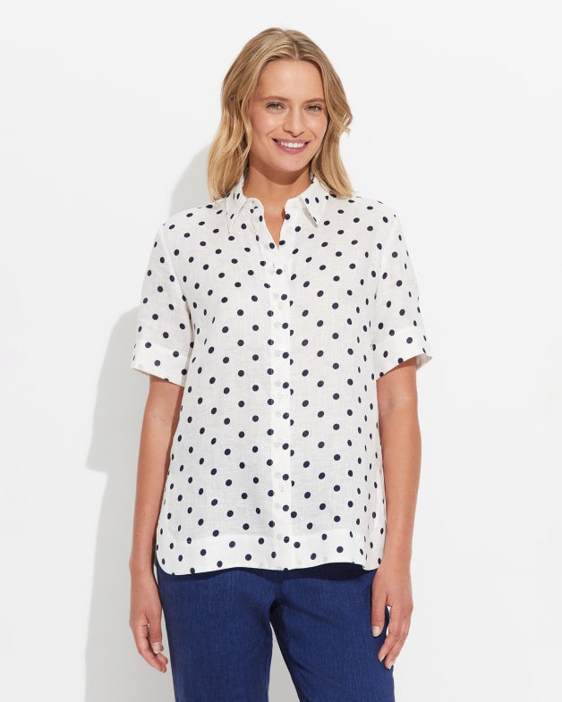 Polka dot linen top shop