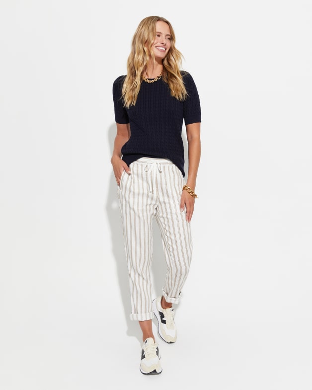 Striped Elasticated Trousers - Taupe/White - Just $3
