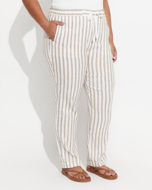 Grey and white striped linen pants on sale