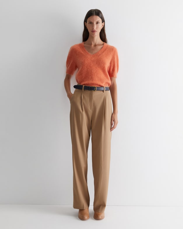 Buy RIB-KNIT HIGH-WAIST APRICOT BOOTCUT PANTS for Women Online in