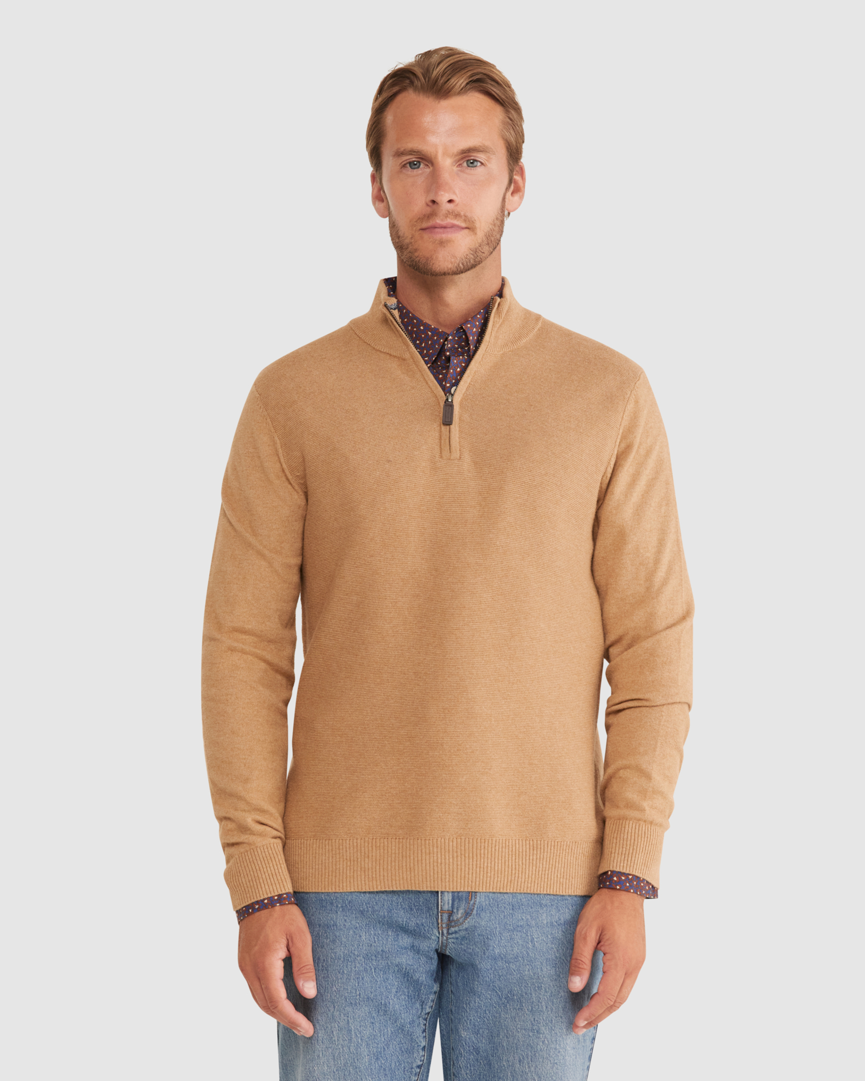 Harrison Wool Blend Quarter Zip in MOCHA MELANGE