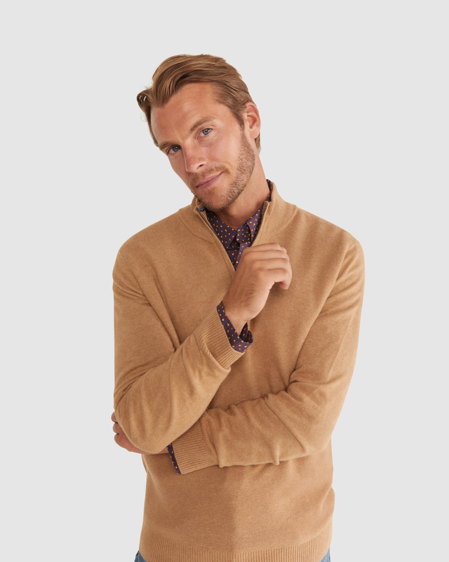 Harrison Wool Blend Quarter Zip in MOCHA MELANGE