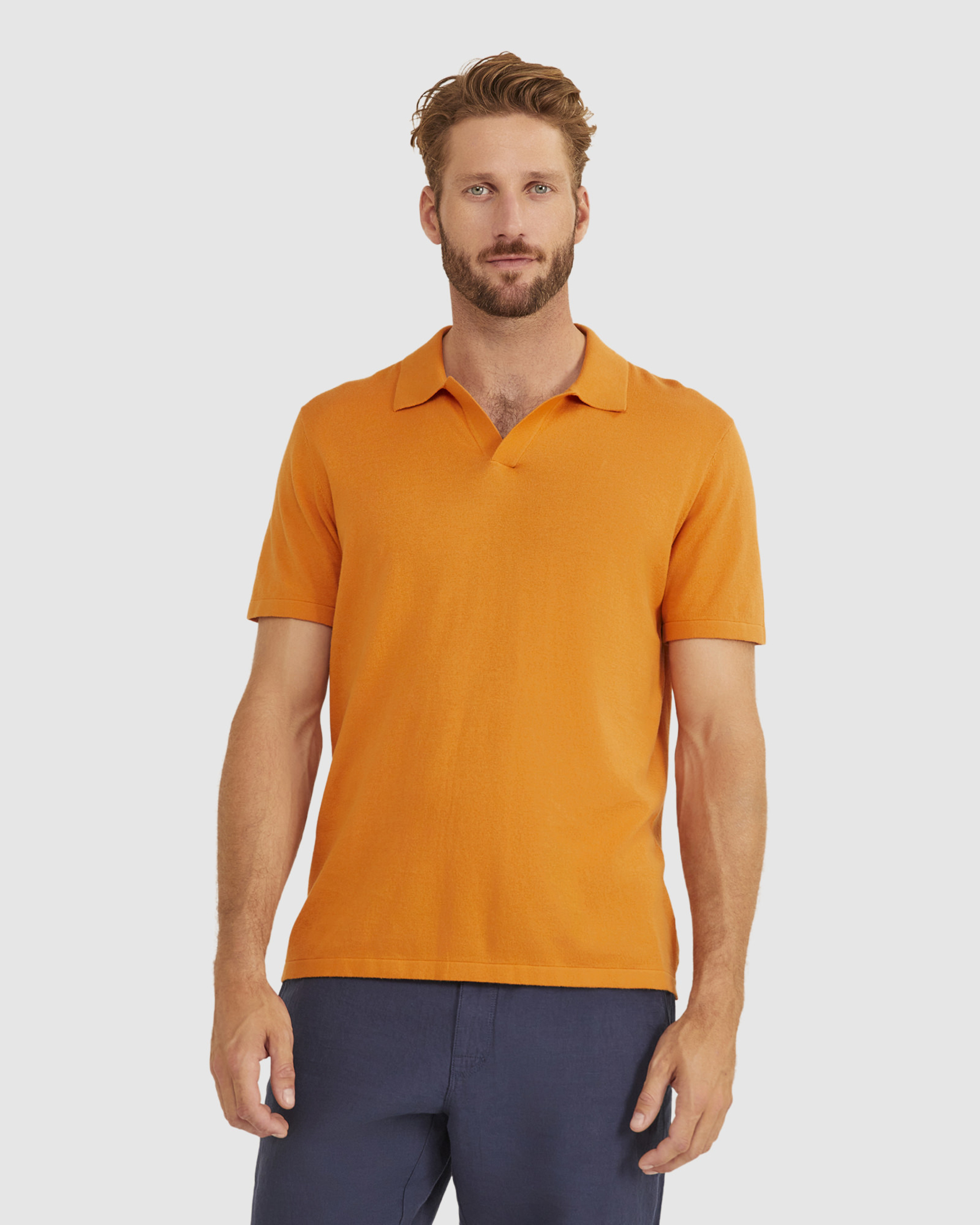 Cotton Knit Polo in MANDARIN