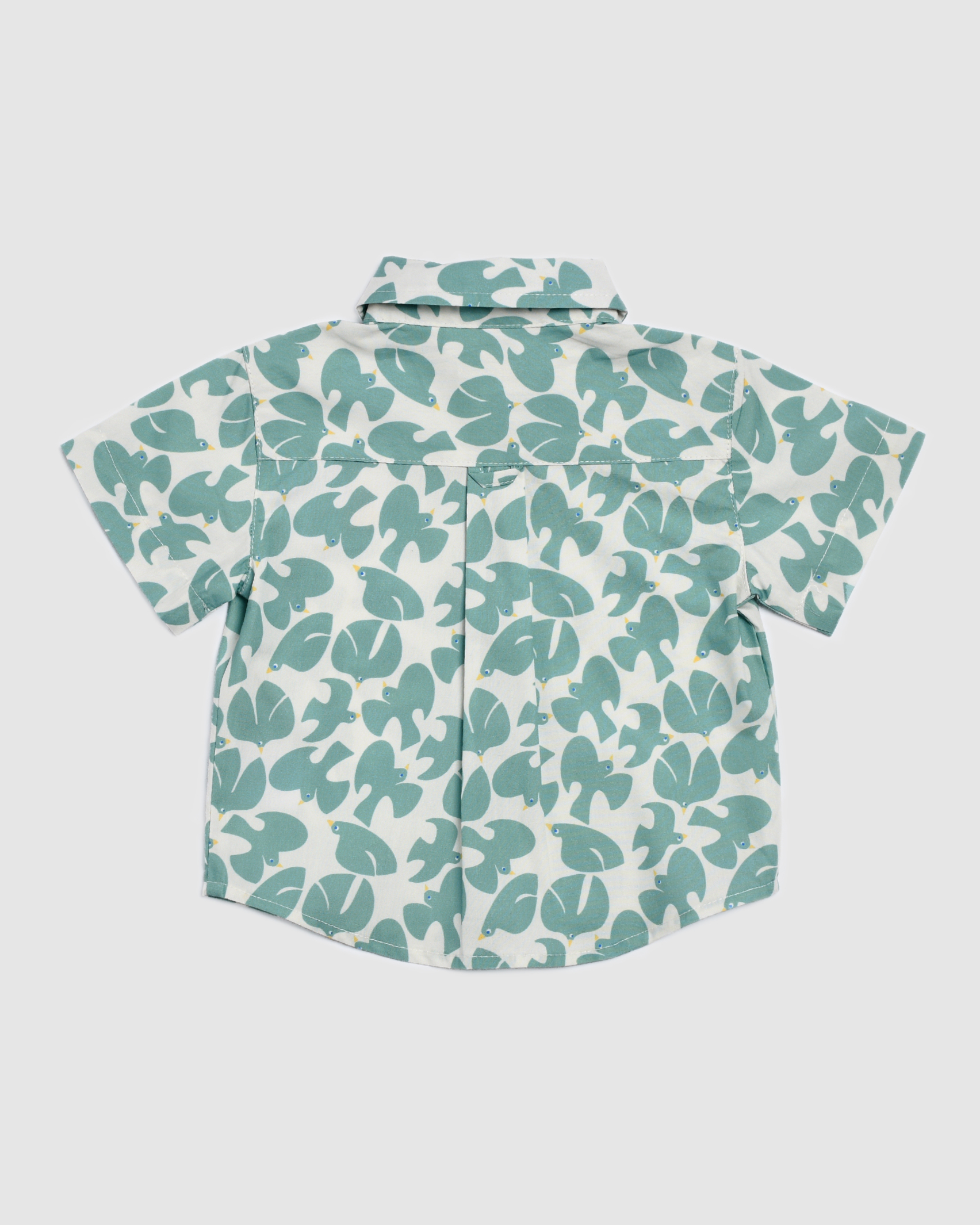 Bird Print Cotton Shirt in AQUA