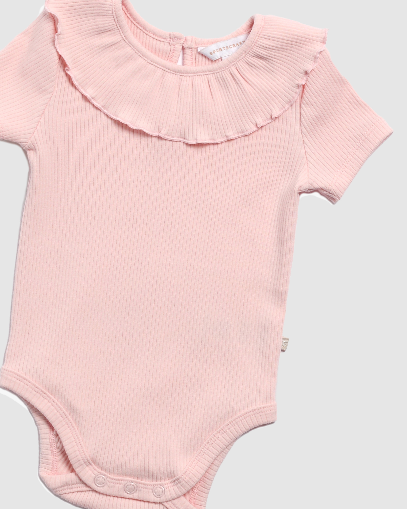 Ruby Rib Frill Short Sleeve Bodysuit in ROSE QUARTZ