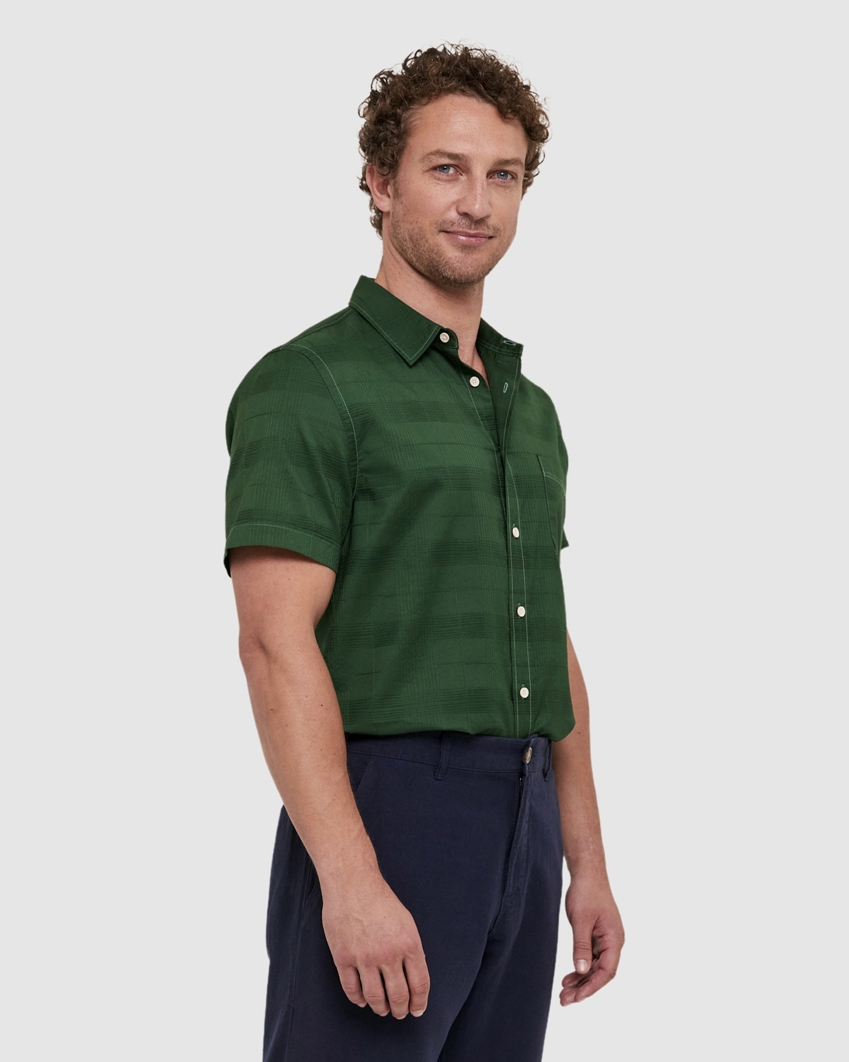 Bains Short Sleeve Shirt in DARK GREEN
