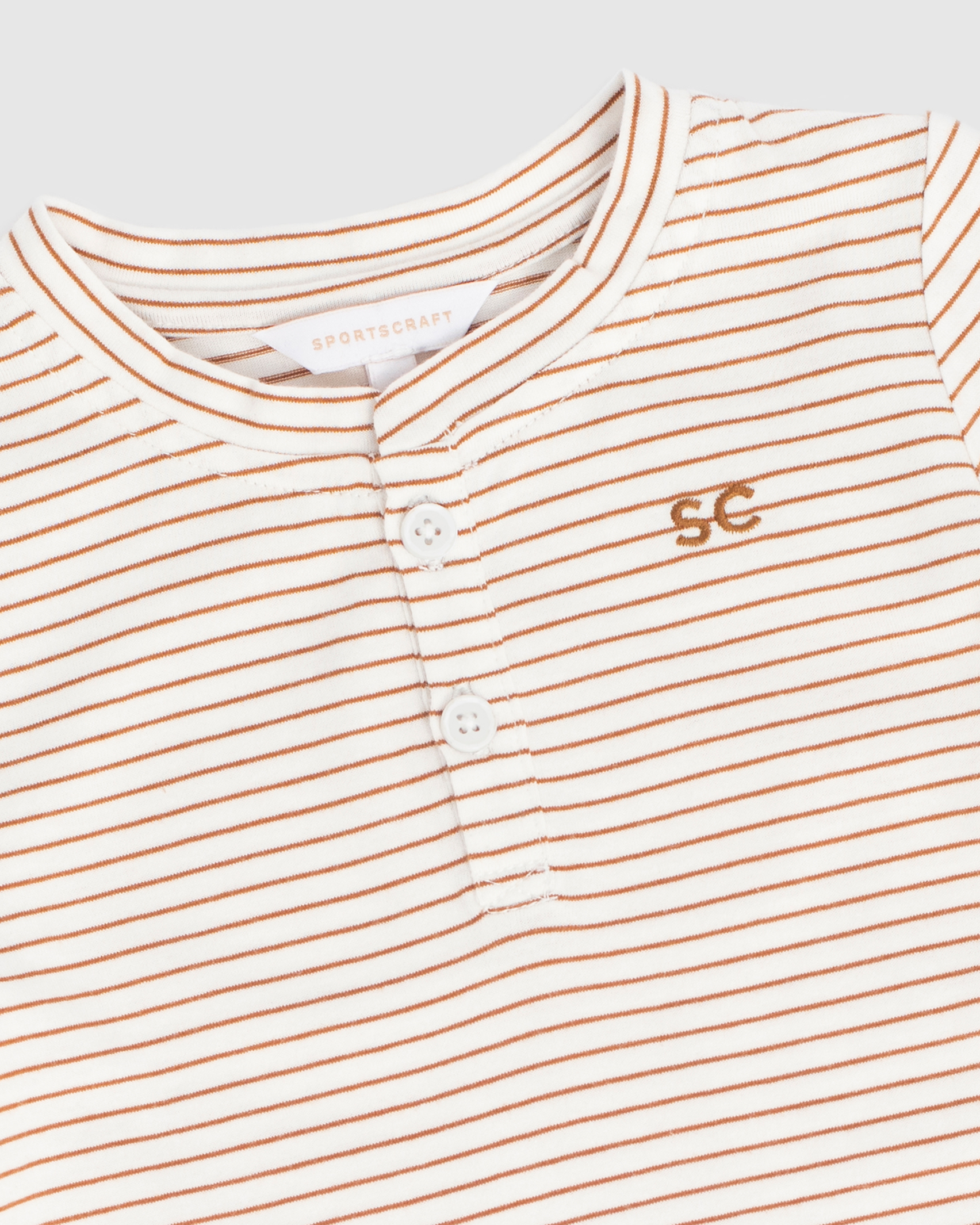 Harry Cotton Henley Baby Tee in IVORY/BROWN