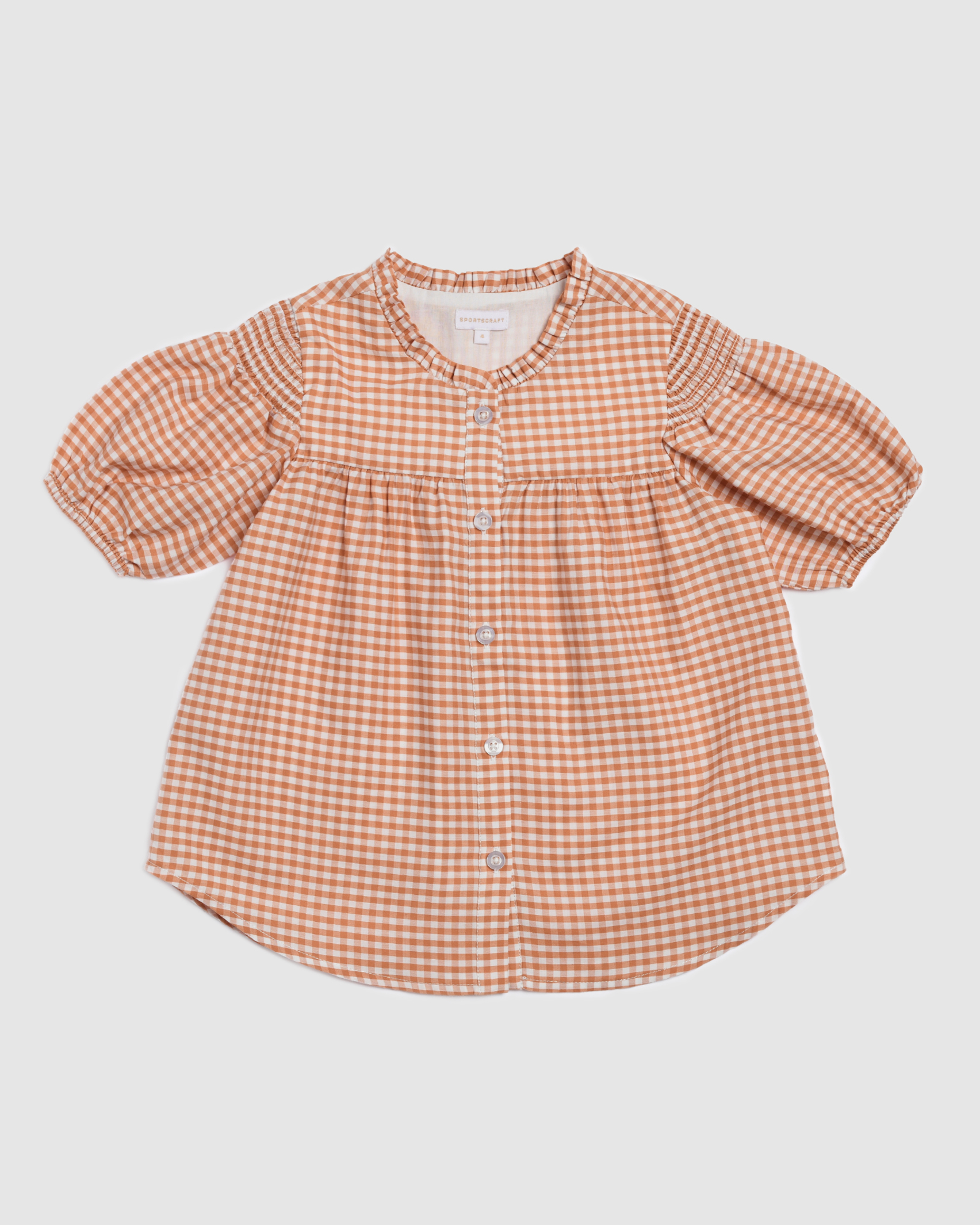 Gia Gingham Cotton Blouse in CARAMEL