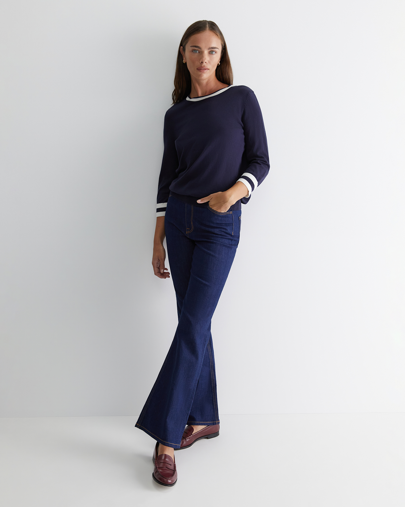 Alphine Silk Blend Knit Top in NAVY MULTI