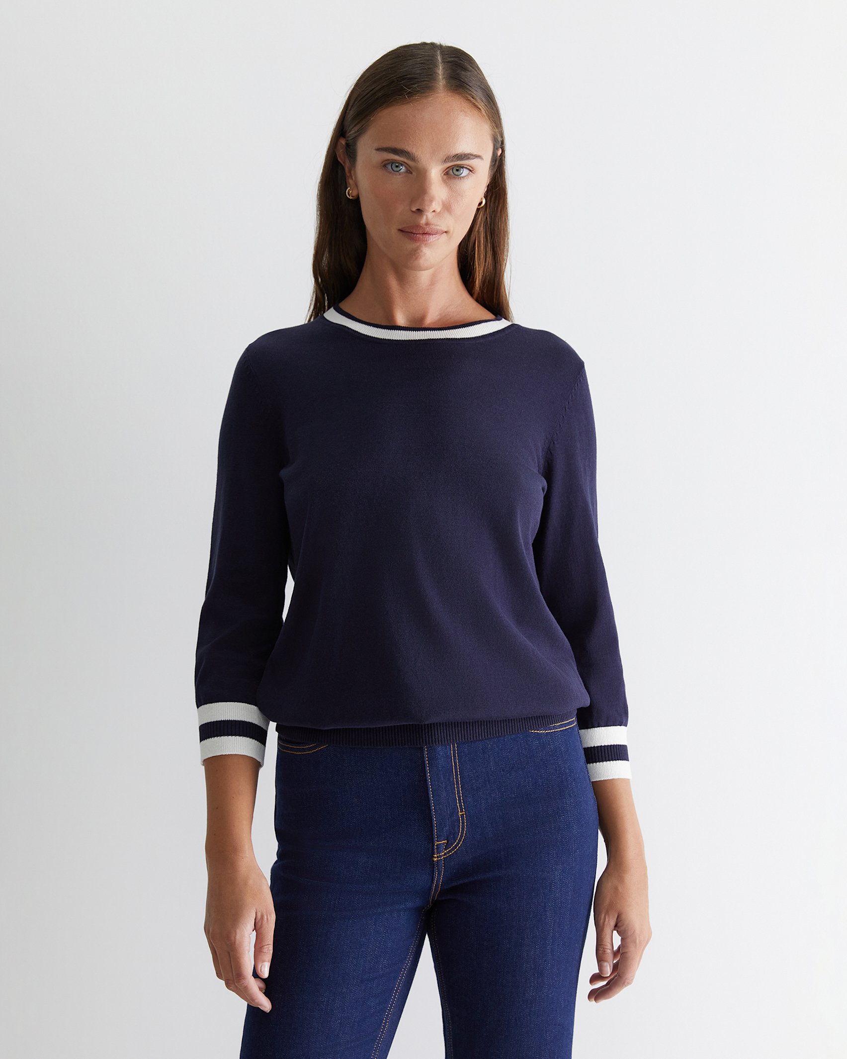 Alphine Silk Blend Knit Top in NAVY MULTI