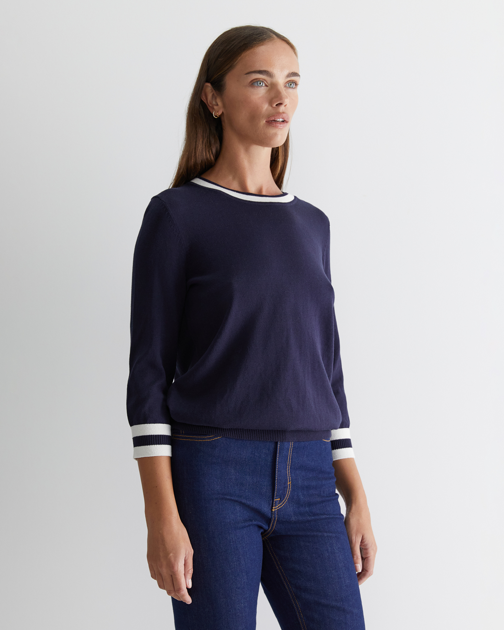 Alphine Silk Blend Knit Top in NAVY MULTI