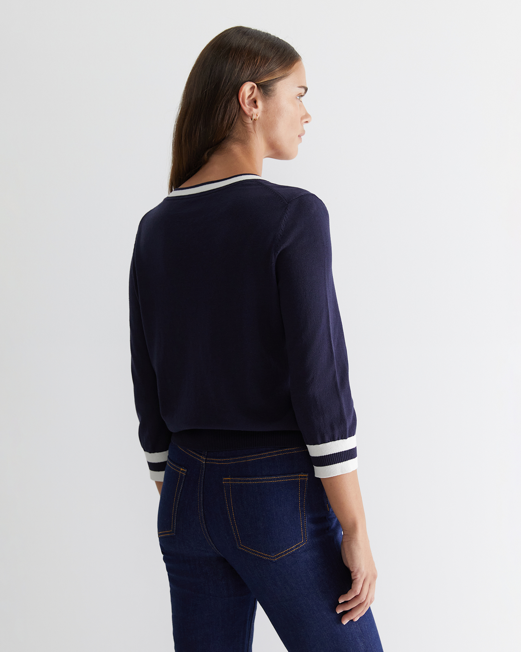 Alphine Silk Blend Knit Top in NAVY MULTI