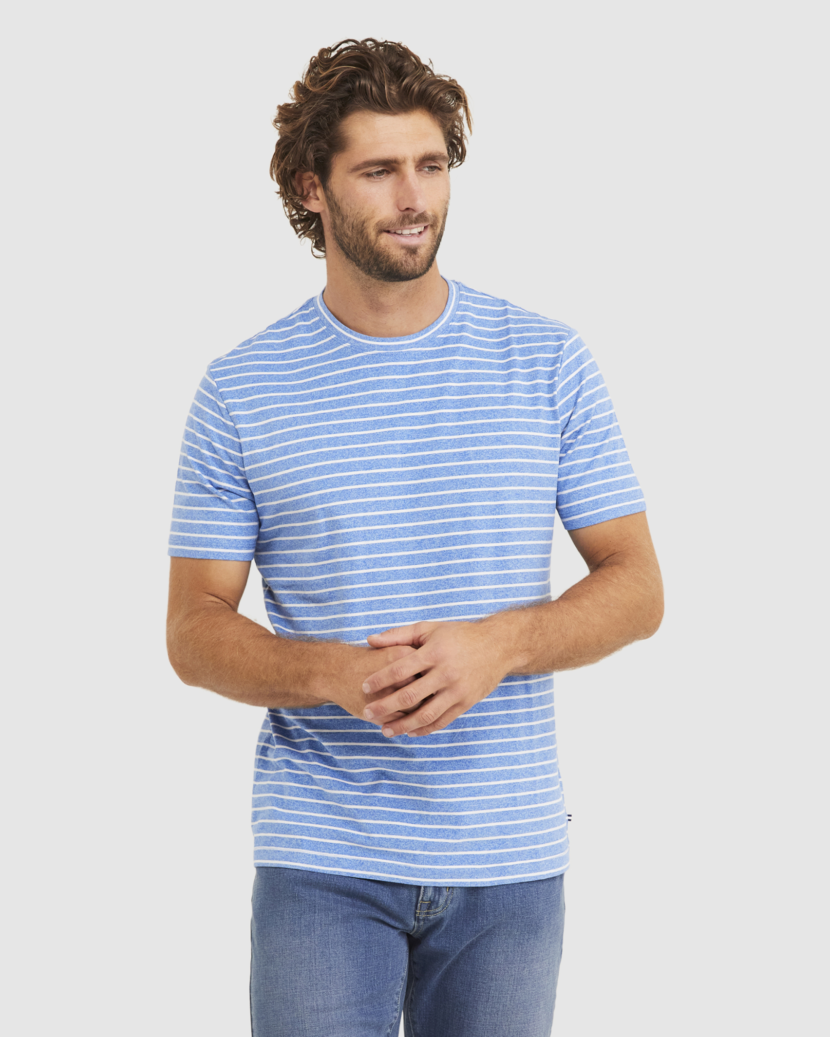 Stripe Melange Tee in BLUE
