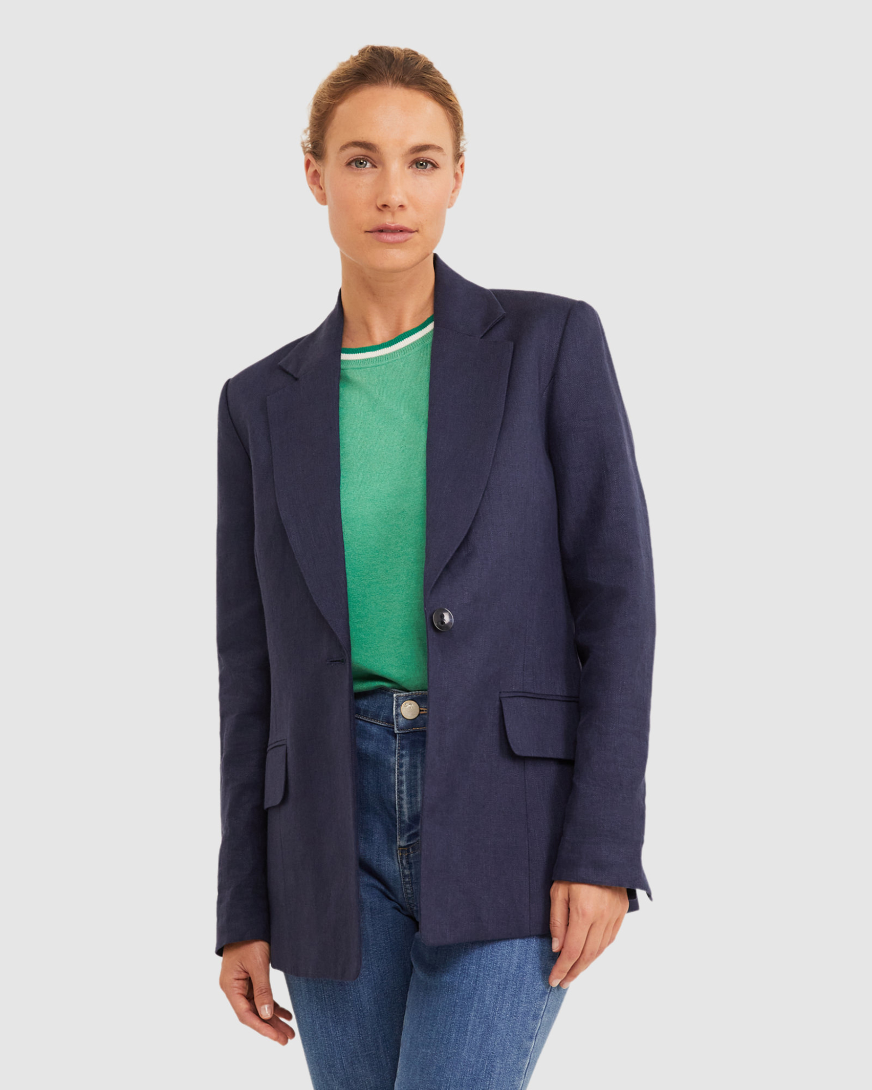 Freya Linen Blazer in NAVY