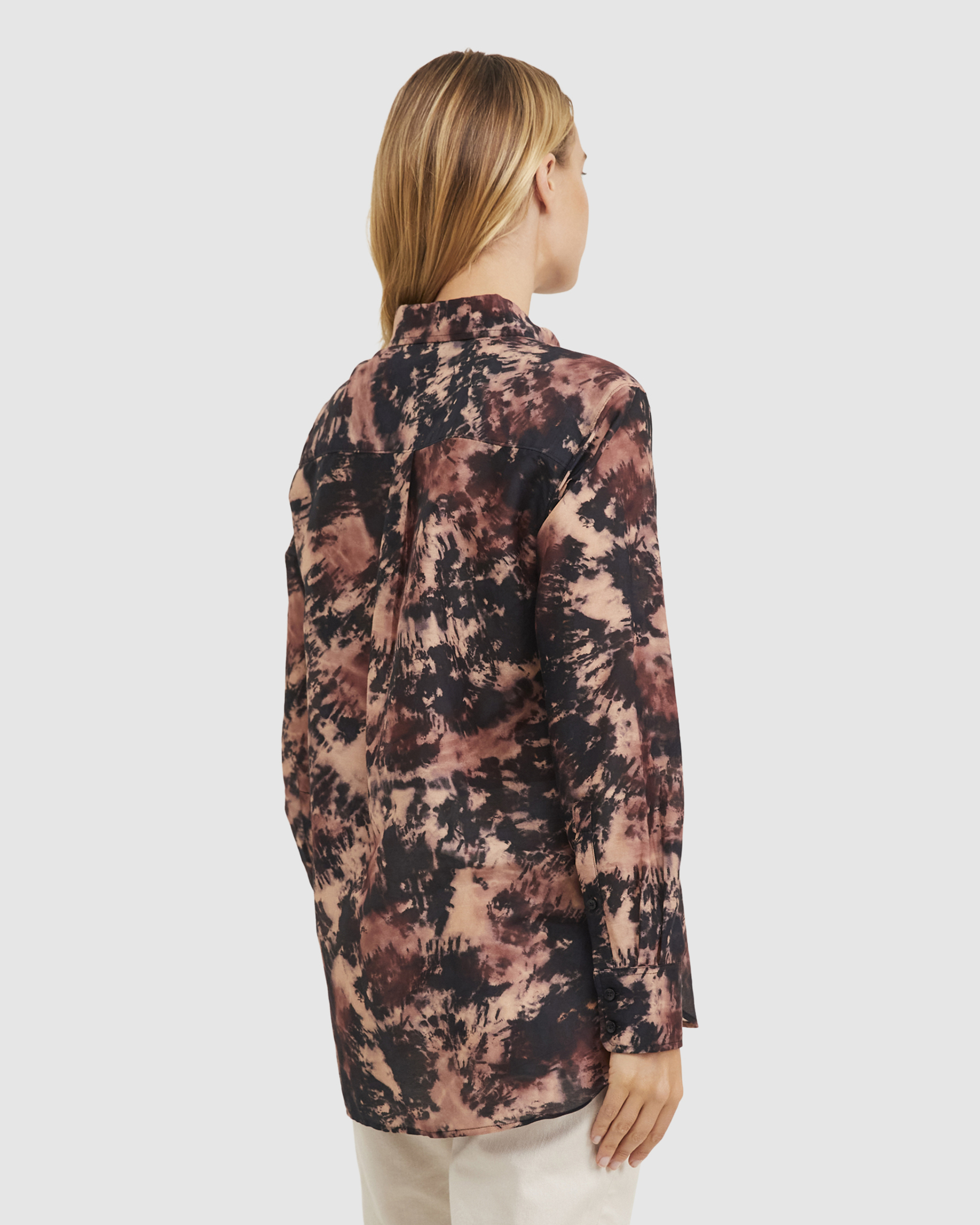 Wash Print Cotton Silk Shirt in BROWN RINSE