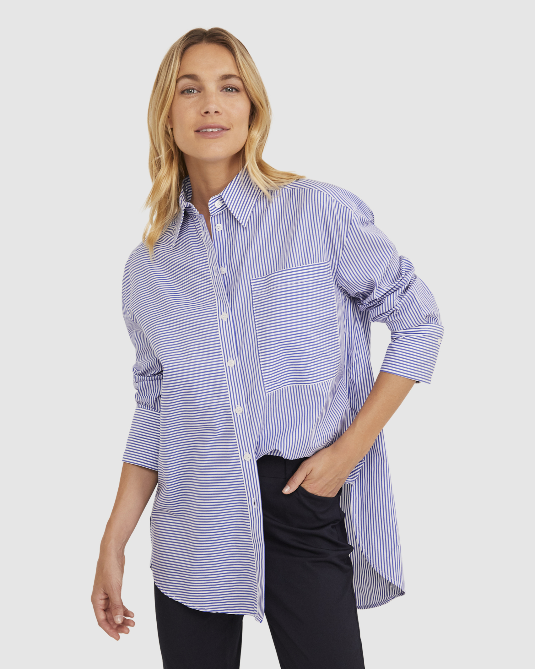 Bailey Stripe Shirt in IVORY/BLUE
