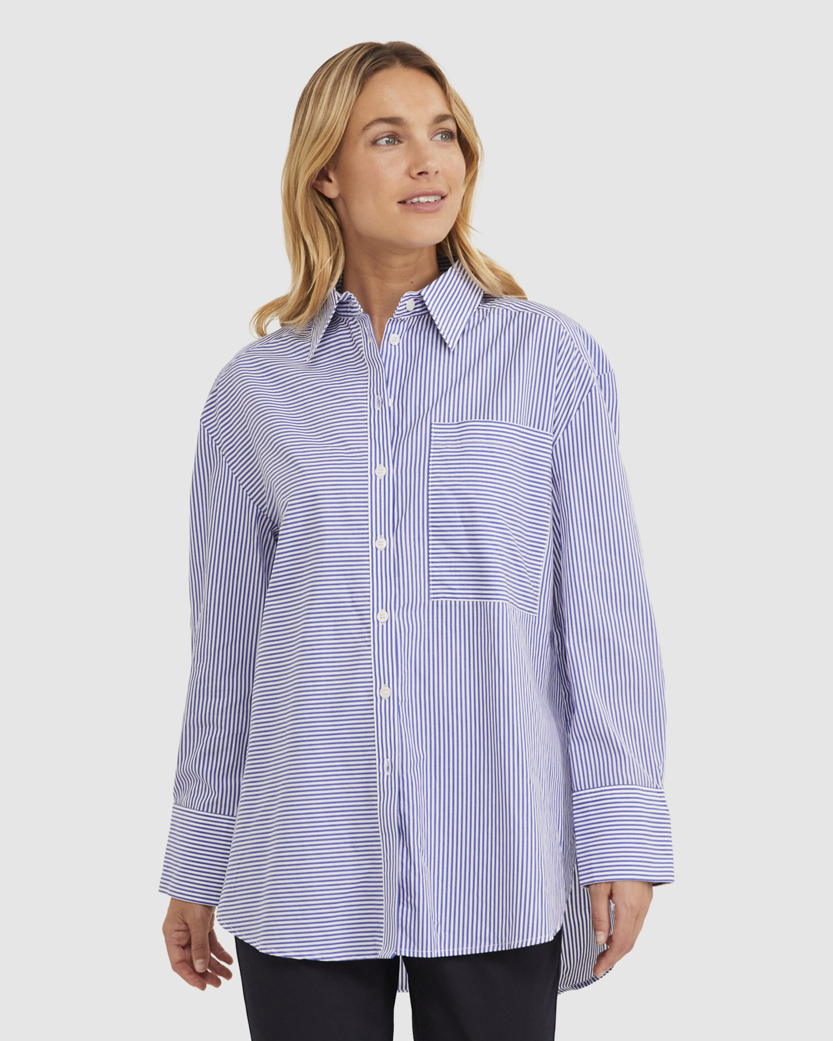 Bailey Stripe Shirt in IVORY/BLUE