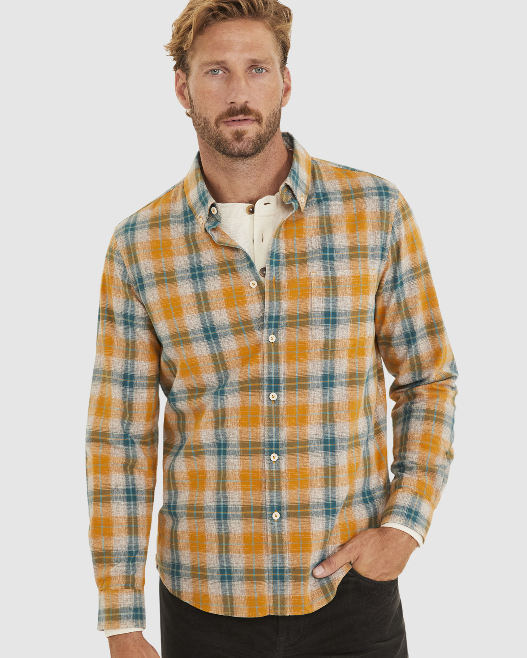 Norman Check Tapered Shirt in GOLD