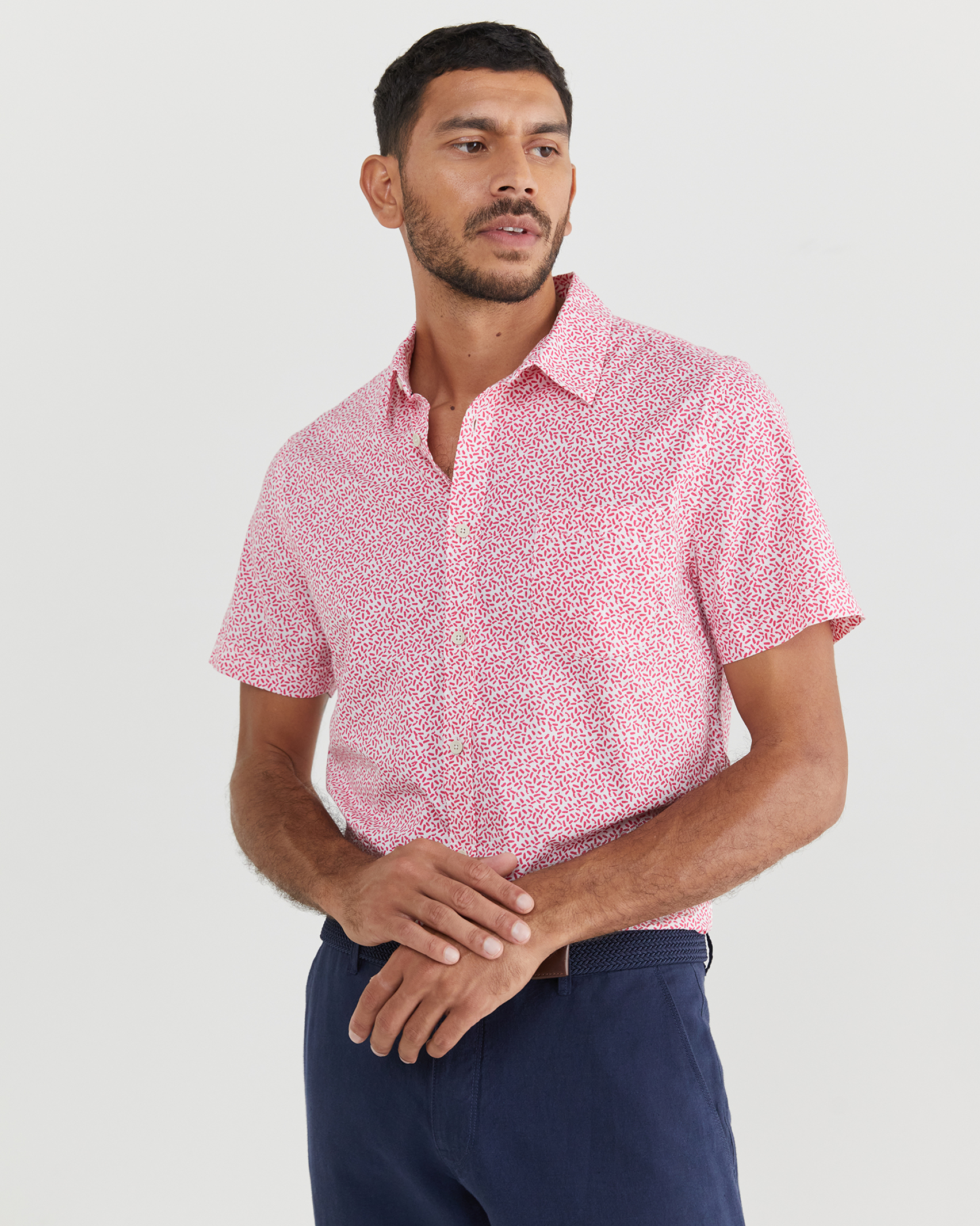 Parsons Short Sleeve Shirt in WHITE/PINK