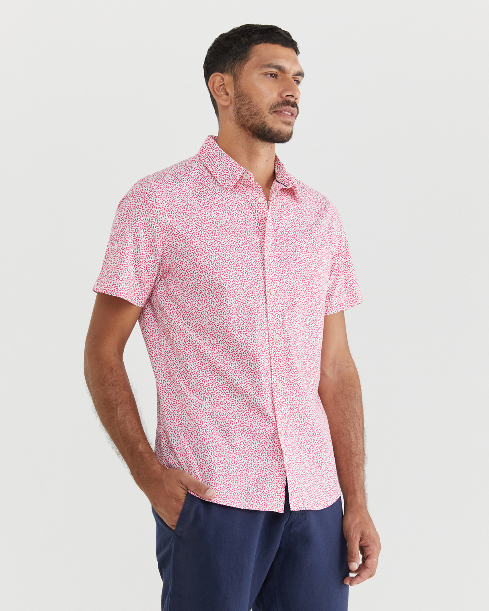 Parsons Short Sleeve Shirt in WHITE/PINK