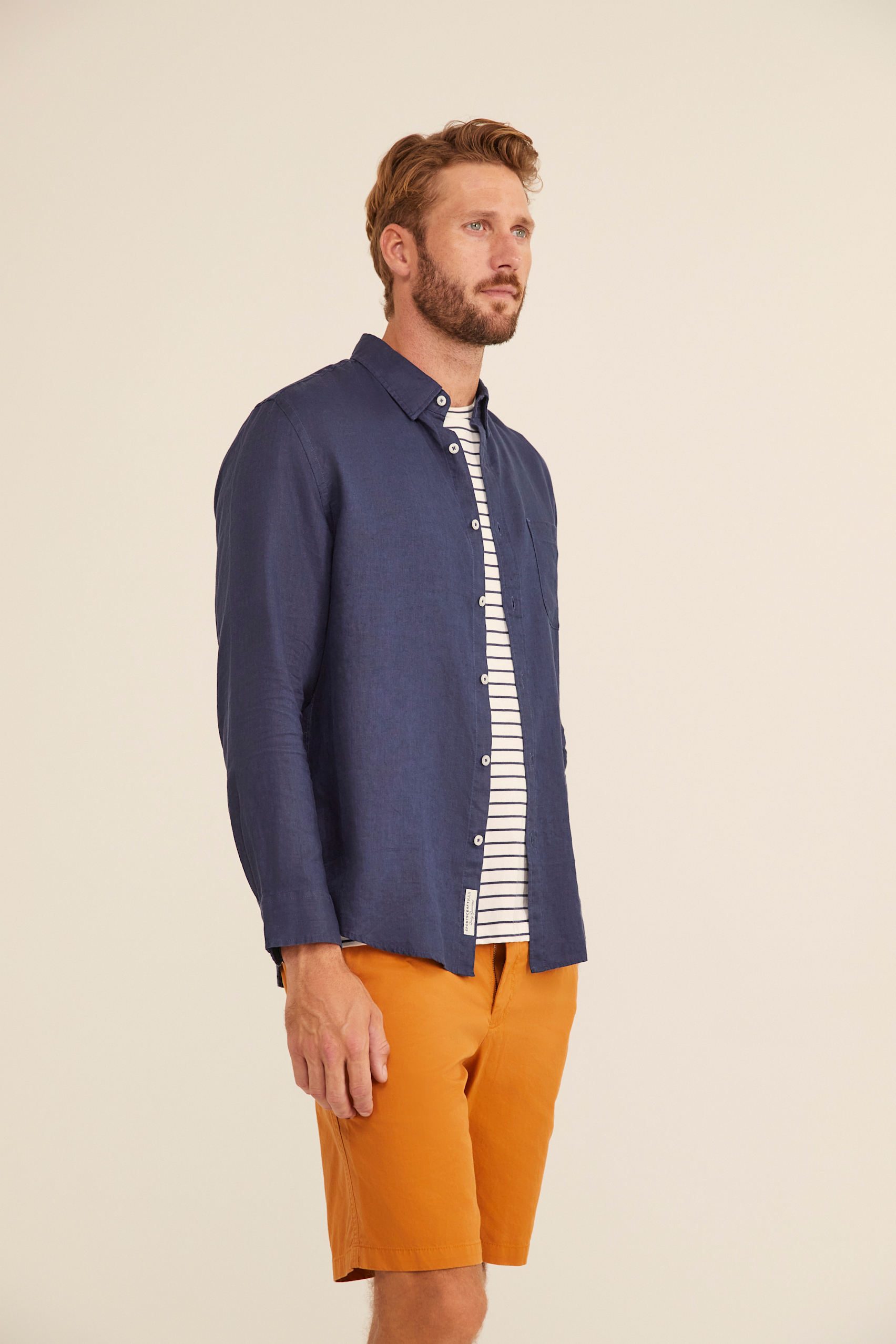 Linen Long Sleeve Shirt in NAVY