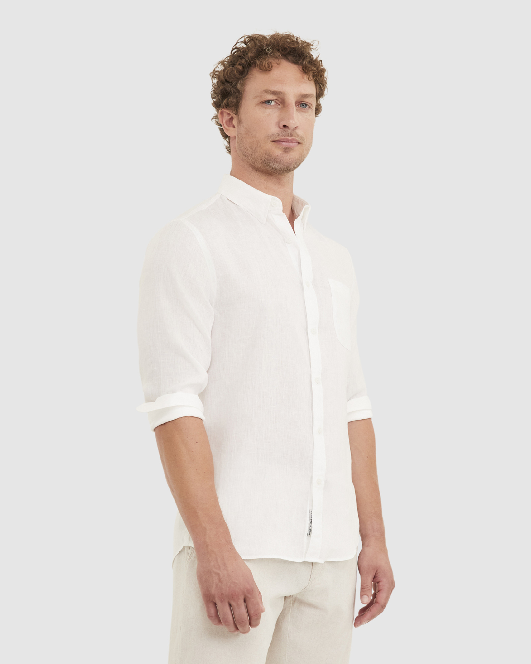 Linen Long Sleeve Shirt in WHITE